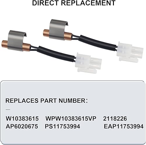 Miniatura 6 de W10383615 Termistor para refrigerador con clip compatible con refrigerador Whirl-pool, reemplaza WPW10383615 AP6020675 PS11753994 EAP11753994