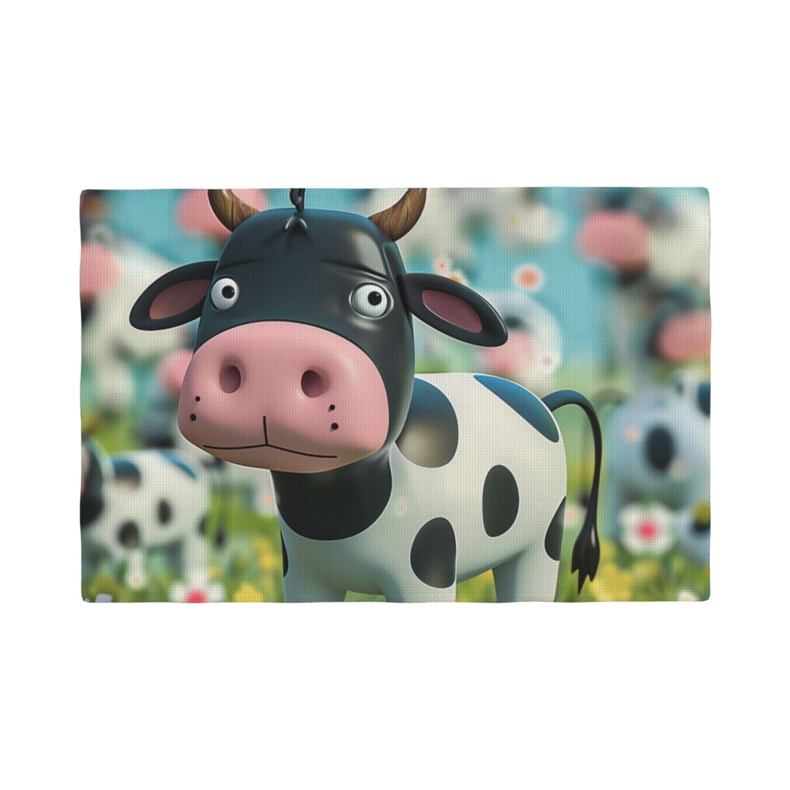 Cute Cow Print Placemats Set, Heat Resistant Washable Placemat 12x18in Table Mats for Party Kitchen Dining Table Decoration Indoor Outdoor, Six Piece