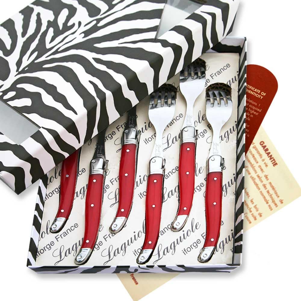 Coffret de 6 fourchettes laguiole ABS de couleur rouge