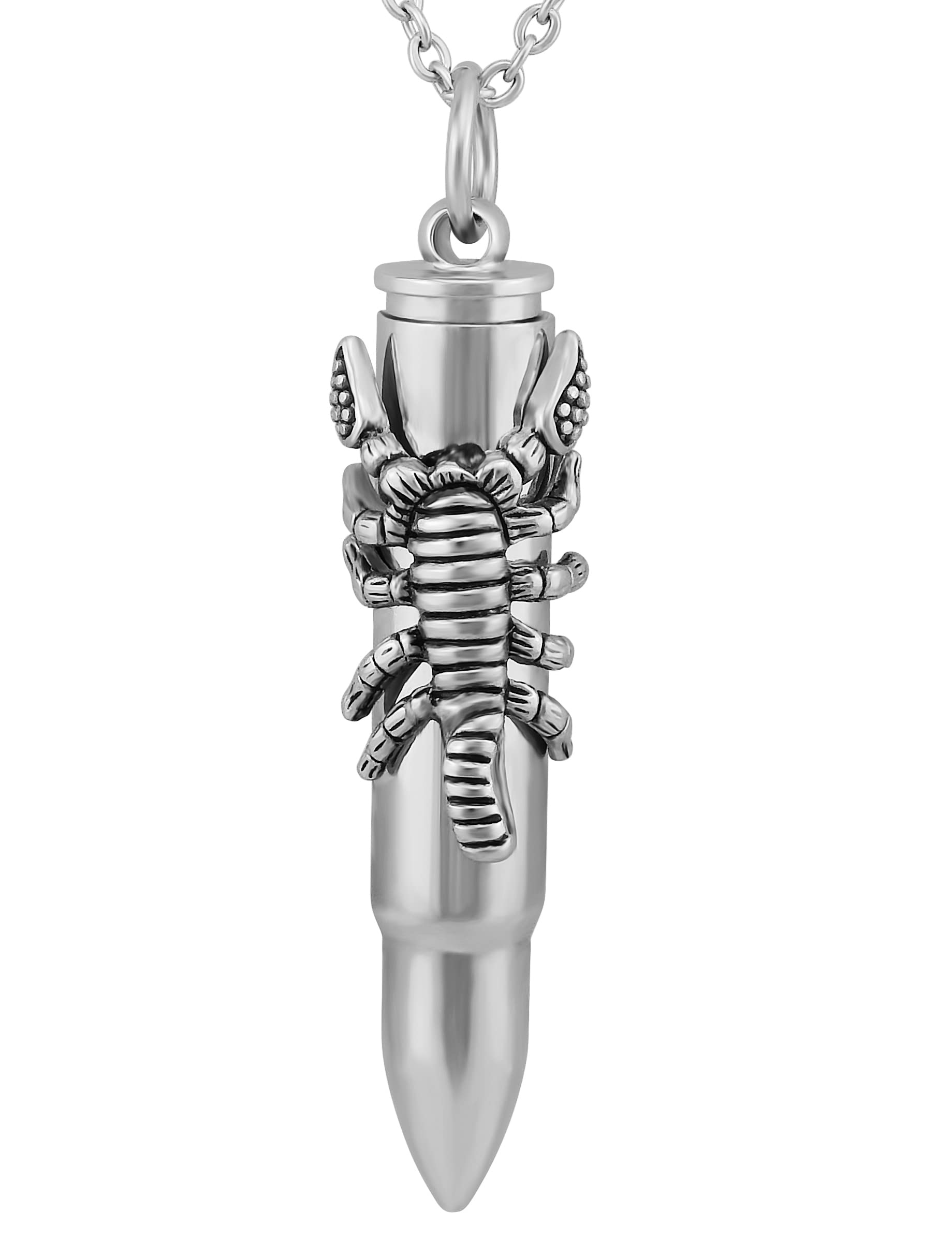 Personalisierte Kette mit Gravur Edelstahl 50 cm mit Anhänger Patronenhülse Skorpion in silber - Personalisierte Halskette für Männer und Frauen - Personalisierter Schmuck Damen Herren