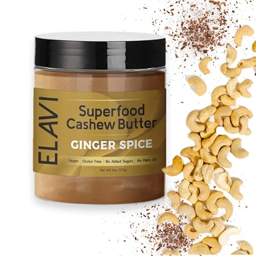 ELAVI Mantequilla de nuez de superalimento de jengibre  Mantequilla de anacardo orgánica  Vegana Keto sin azúcar añadido sin aceite de palma