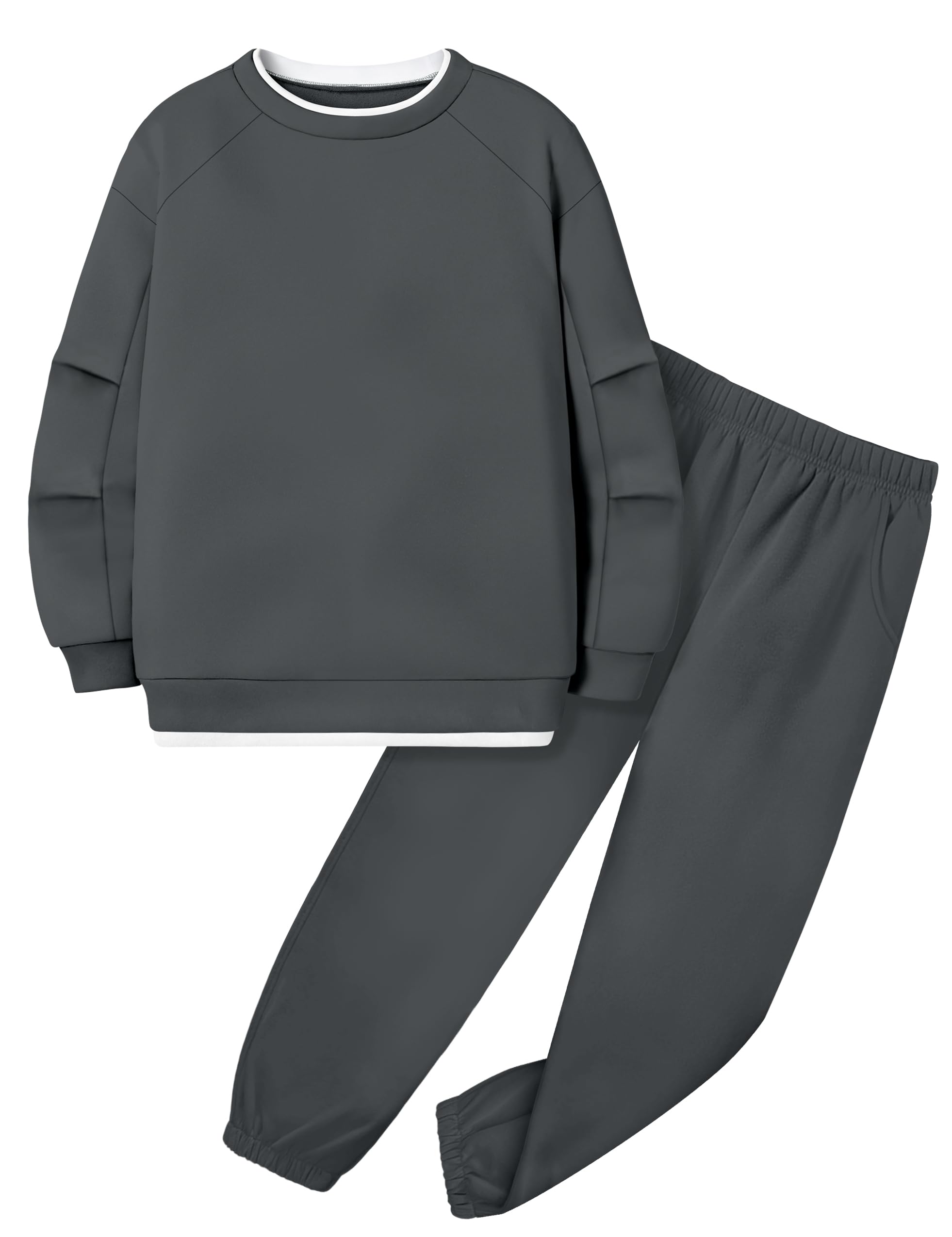 Boys Clothes 2 Piece Crew Neck Long Sleeve Warm Thin Fleece Sweatshirt Top and Sweatpants Winter Fall Outfits 6-14Y