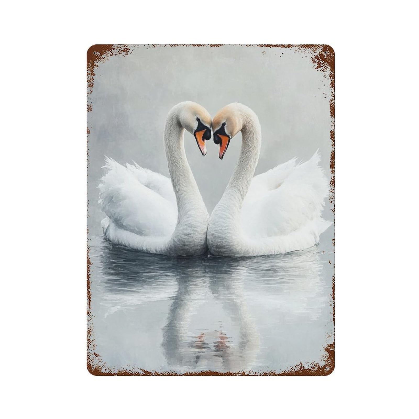 Swans in Heart Shape on Water Vintage Metal Tin Sign 15.7"x11.8", Vintage Wall Decor for Garage, Pub Or Kitchen