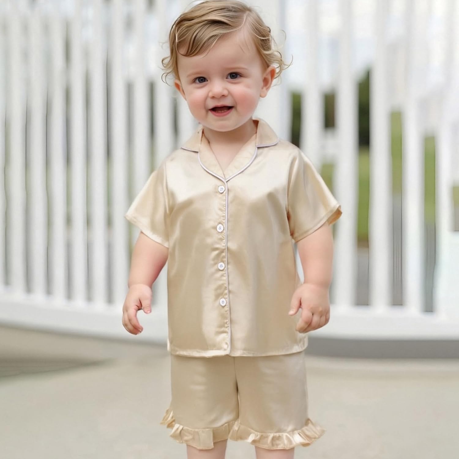 Kuriozud Toddler Baby Girl Summer Satin Pajamas Kids Summer Pjs Set Short Sleeve Button Down Nightwear Sleepwear 0-6T - Image 2
