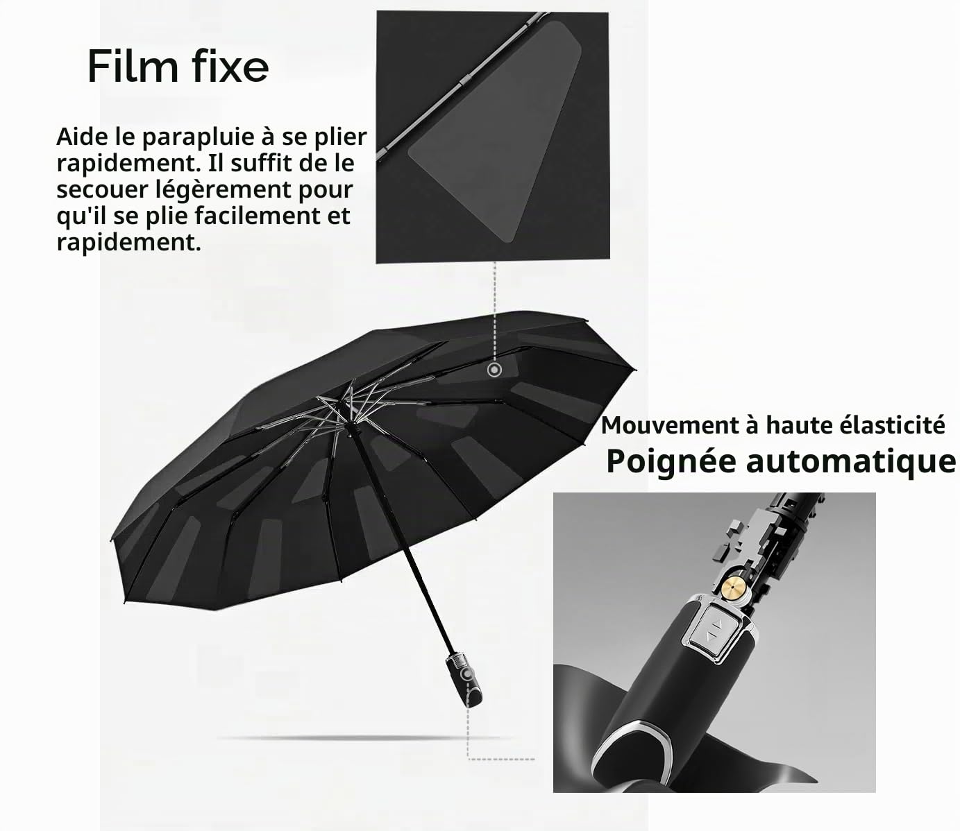 Parapluie de voyage compact à pliage rapide et automatique avec film fixe, résistant au vent, résistant, ouverture et fermeture automatiques, antirouille, soleil, pluie, pour femmes et hommes