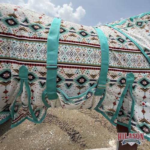 Image of HILASON Horse Fly Sheet UV Protect Breathable Mesh Bug Mosquito Spring | Summer Horse Rug | Fly Rug Turquoise Aztec 81 inch
