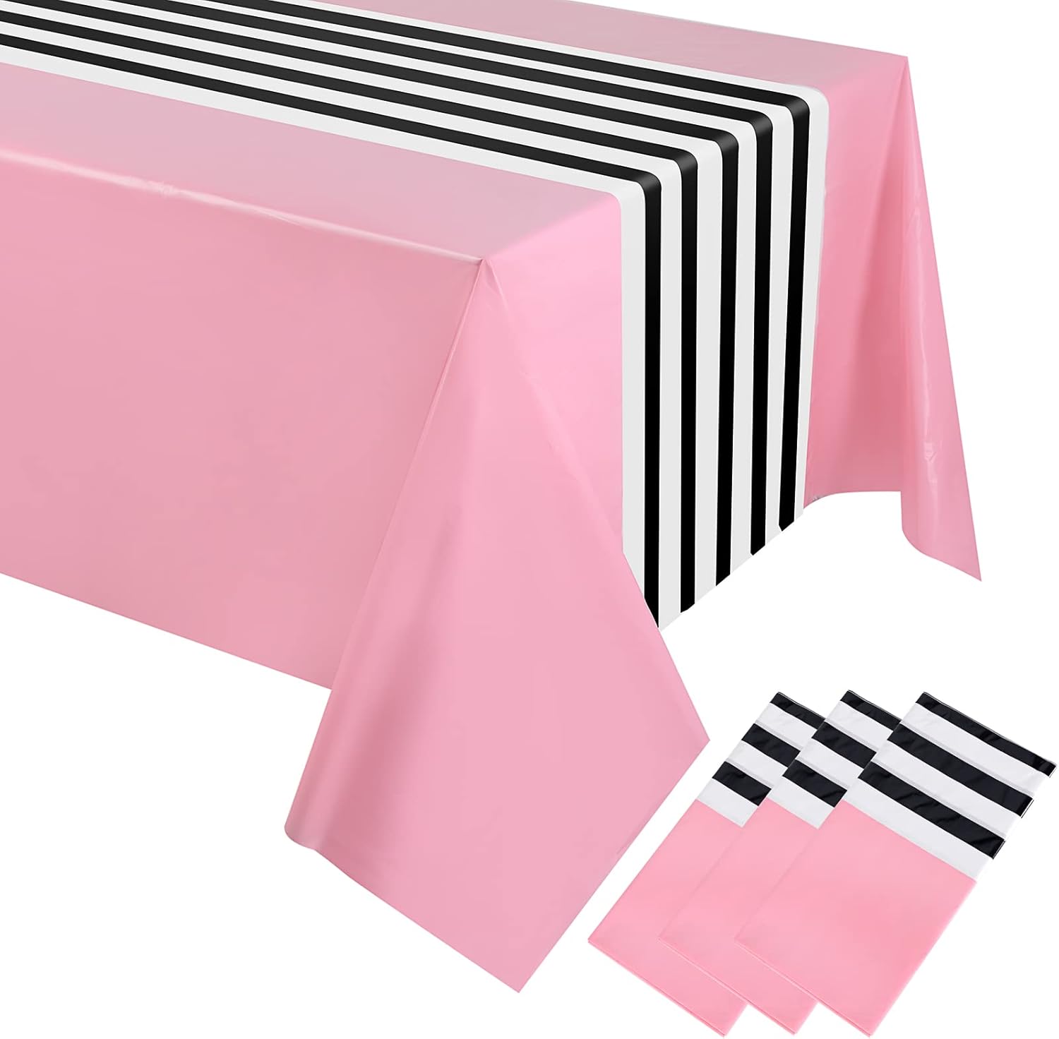 Oudain 3 Pcs Striped Tablecloth 108 x 54 Inch Rectangle Table Cover Disposable