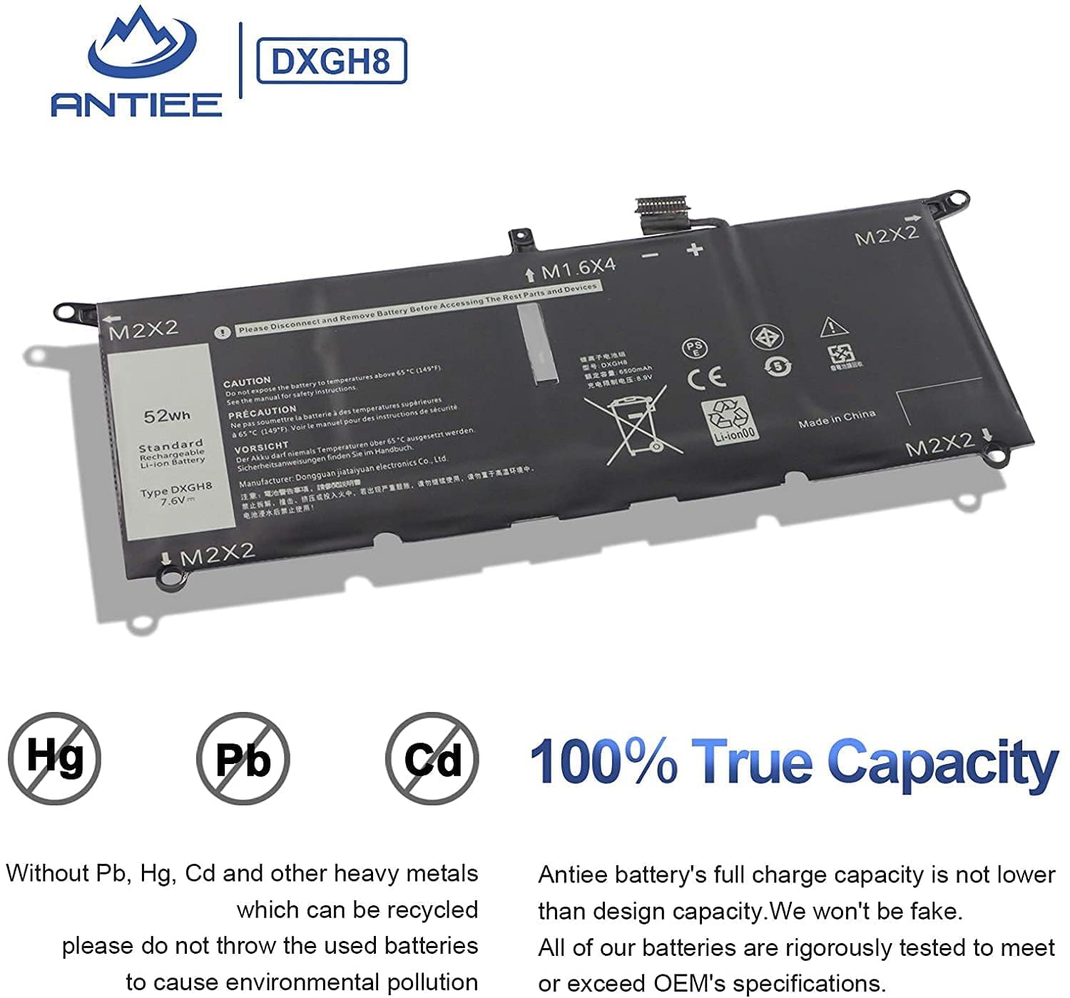 ANTIEE 52Wh DXGH8 Zapasowa bateria do Dell PS 13 9370 9380 Inspiron 13 7390 7391 2 w 1 5390 5391 7490 Latitude 3301 E3301 Vostro 5390 5391 H754V 0H754V 54 V 54 V V G8, VCF P82G