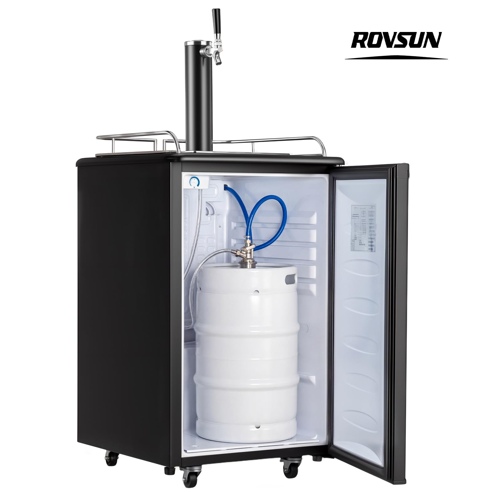 ROVSUN BF-152 Full Size 5.4 Cu.Ft, Beer Kegerator with CO2 Tank Included, Draft Beer Dispenser for Home Bar, 152L Beverage Refrigerator Direct Cool, Metal Cabinet, Single Tap, Black