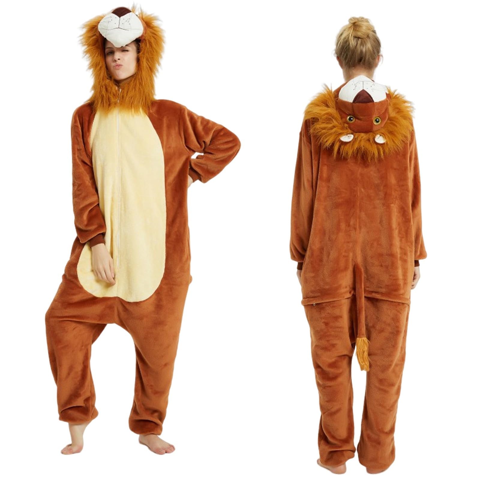 Generico Pigiama Intero Animali Donna, Tuta Intera in Peluche Onesies Morbido E Caldo Kigurumi Onesie Unisex per Adulti Ideale Costume Carnevale Halloween