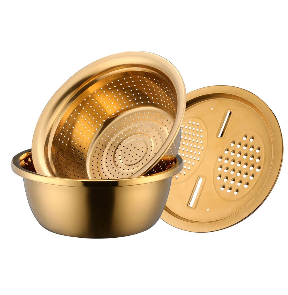 Seiher Schüssel Set mit Deckel 2 in 1 Sieb und Waschschüssel für Obst und Gemüse, Großer Abtropfkorb für Küche Rührschüsseln