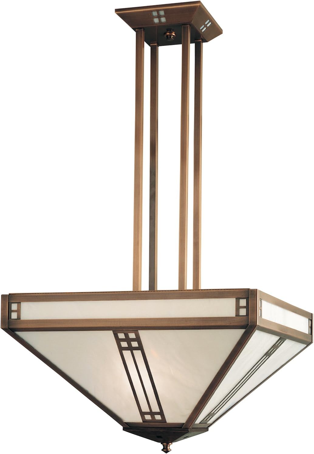 Arroyo Craftsman PCH-18WO-RC Prairie Inverted Chandelier with White Opalescent Glass, 18.13" x 18.12" x 10.62", Raw Copper Finish