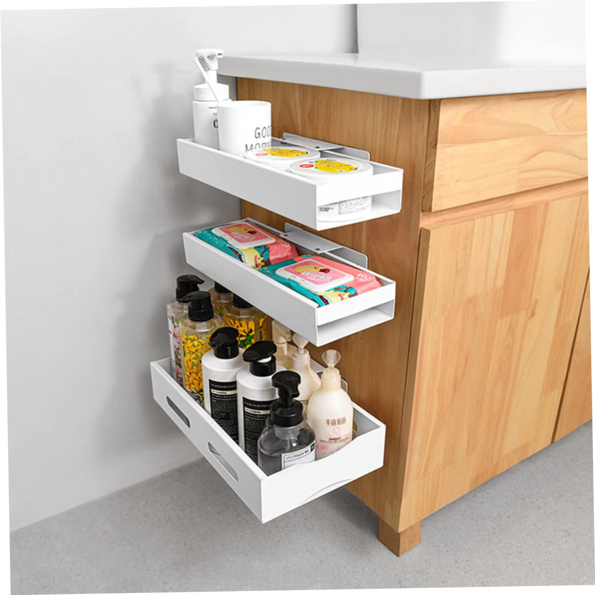 FELTECHELECTR Telescopic Kitchen Rack under Sink Shelf Organizer Slide-out Storage Expandable Vanity Easy to Assemble Rust-proof