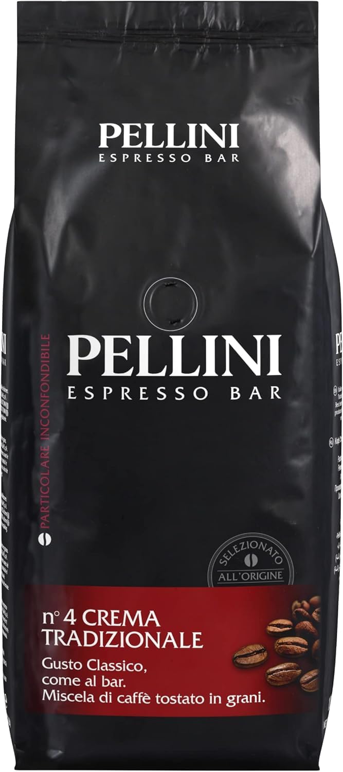 Pellini N.4 Tradizionale, Caffè in Grani per Espresso 1kg, Miscele Arabica e Robusta dal Gusto Classico, Caffè in Chicchi a Tostatura Media