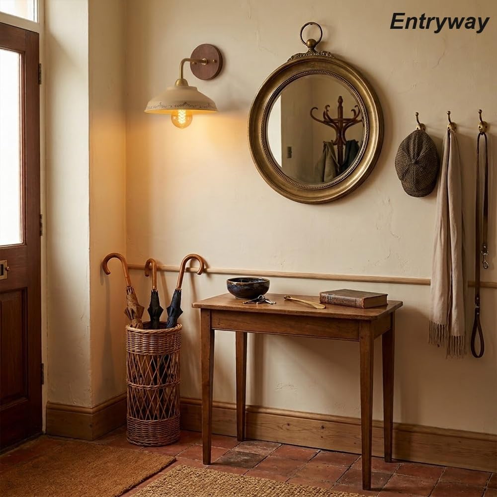 Kinkiet Ceramiczny W Kwiaty, Vintage Mleczna Lampy Ścienna Nocna | Oświetlenie Ścienne Porcelana Wiejska Kremowa Mid Century Lampy Wewnętrzna Kącik do Czytania Korytarz Wejście