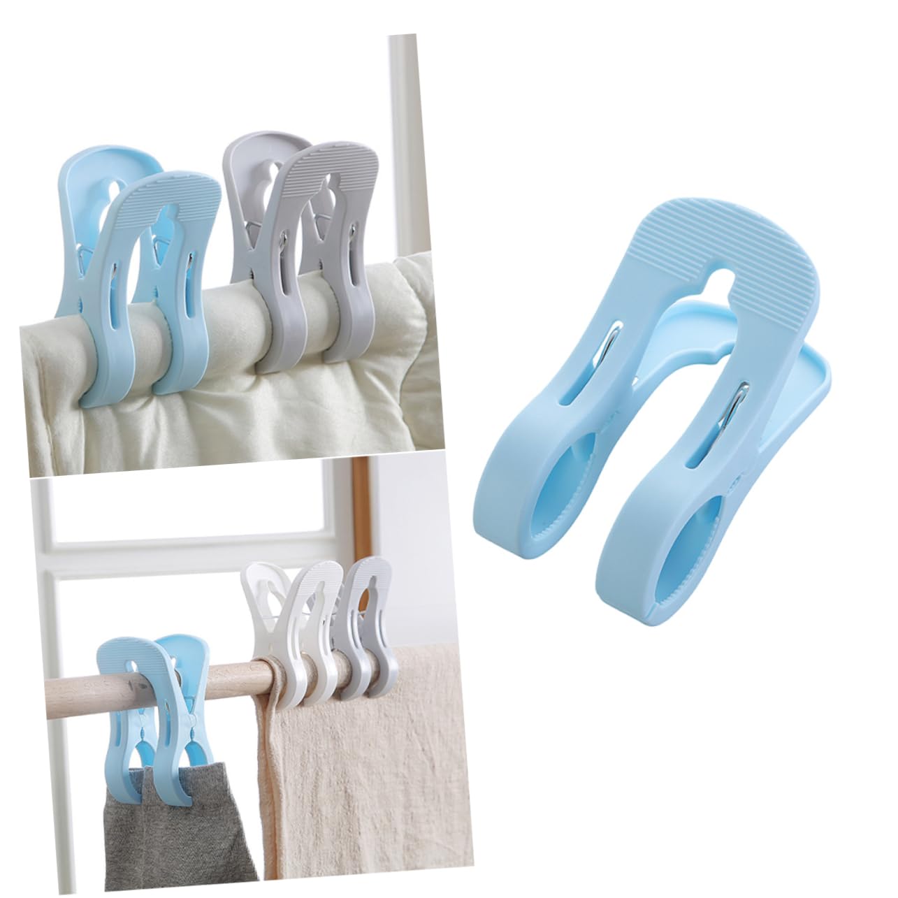 Amosfun 10pezzi Clip Antivento Per Biancheria Mollette Plastica Resistenti e Antiscivolo Per Asciugare Trapunte e Vestiti Colore Blu Per Giornate Ventose