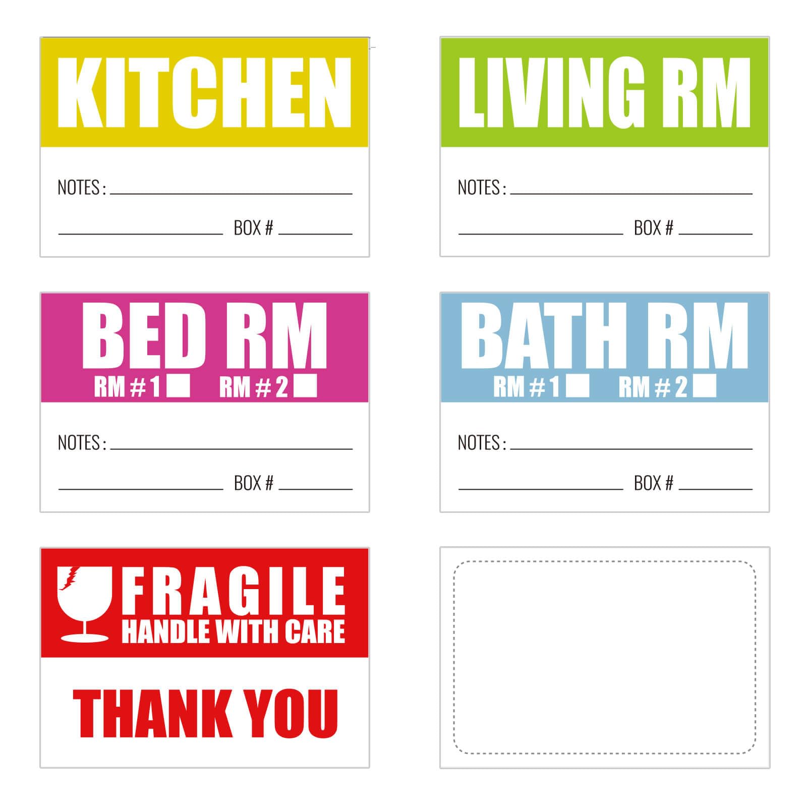 KACE FISH Moving Labels for Boxes 240 PSC Color Coded Labels, Packing Labels for Home Moving. Color Classification is Clear with Writable Notes Areas.