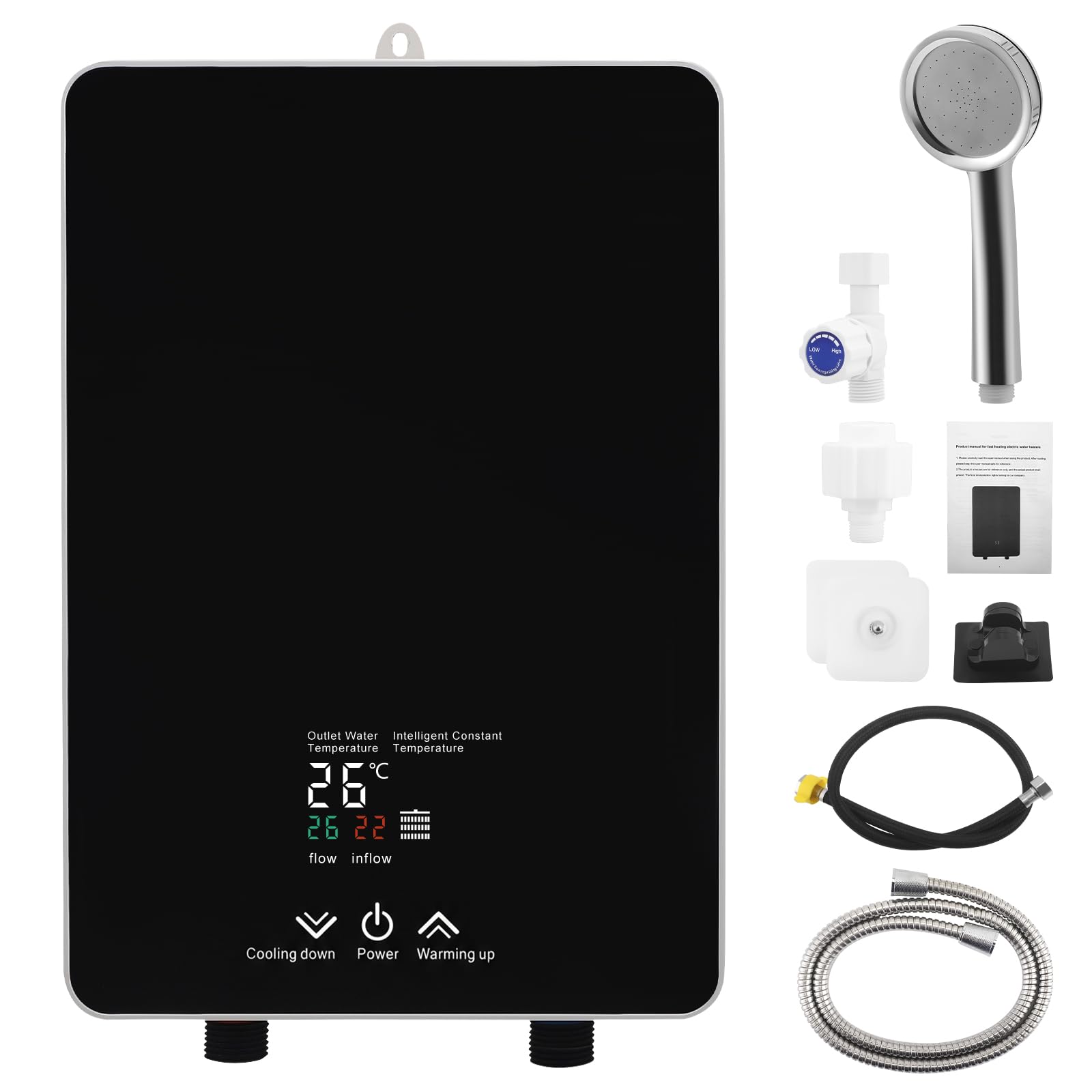 Calentador instantáneo de 5500 W, 230 V para ducha y cocina | Mini calentador de agua eléctrico con pantalla LED de temperatura y cabezal de ducha | Protección contra salpicaduras IPX4 para baño