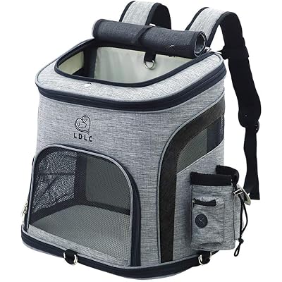 Pet Carrier Backpack for Small Cats and Dog,Breathable Mesh Puppies/Ventilated Design,Two-Sided Entry,Pet Bag for Hiking Travel Camping Outdoor Hold Pets (L, Grey and Black)