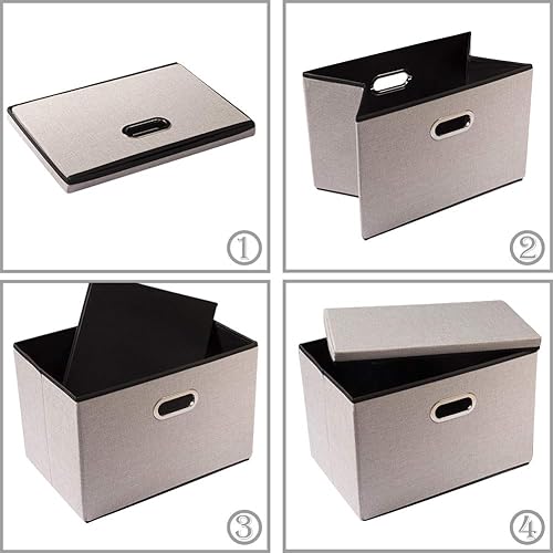 Miniatura 6 de PRANDOM Contenedor de almacenamiento plegable con tapa 1 unidad Caja de almacenamiento decorativa de tela de lino, cesta organizadora con asas,