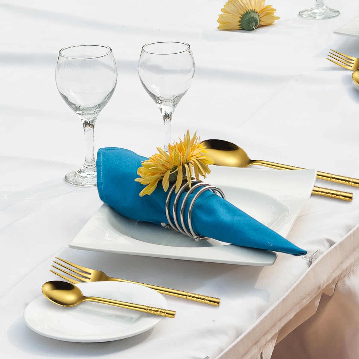 Zestaw Sztućców Na Wesele, Kuchnię, Restaurację, Złota Zastawa Stołowa Ze Stali Nierdzewnej, 6 Zestawów Z Ceramicznymi Uchwytami, Zestawy Sztućców Ze Srebra Z Wieszakiem (Gold-6Set)