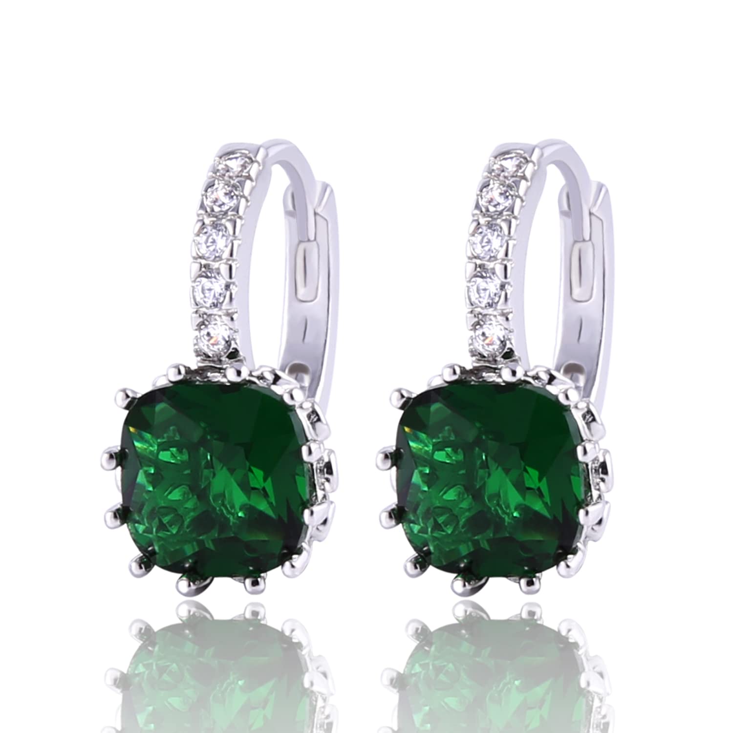 Orecchini A Cerchio In Argento 925 Con Zirconia Cubica Quadrata – Gulicx, Colore Verde, Senza Nichel, In Cofanetto Regalo
