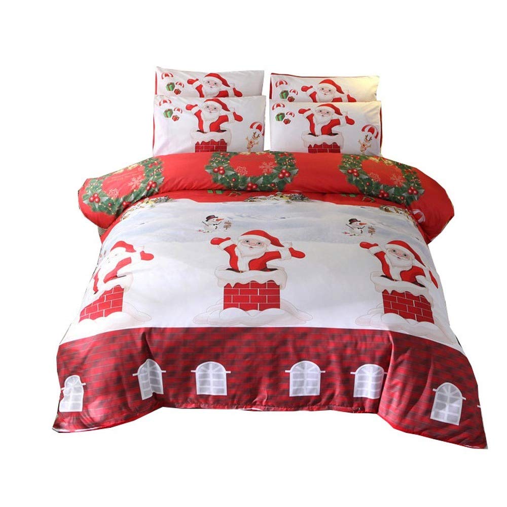 Parure de lit avec housse de couette et taies d'oreiller motif Père Noël 150x200cm