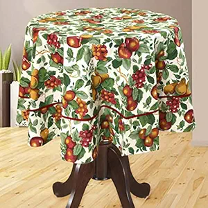 Bilberry Furnishing By Preeti Grover Cotton, Decorative Hand Made Multicolor Fruit Printed Table Cloth 72 Inches, 100% Cotton Round Dinning Table Cover for 4-6 Seater