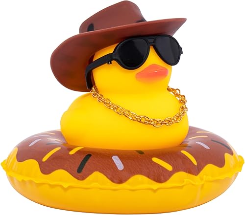 wonuu Pato de goma para automóvil, decoración de pato amarillo con sombrero de sol, anillo de natación, collar de gafas de sol para decoración de