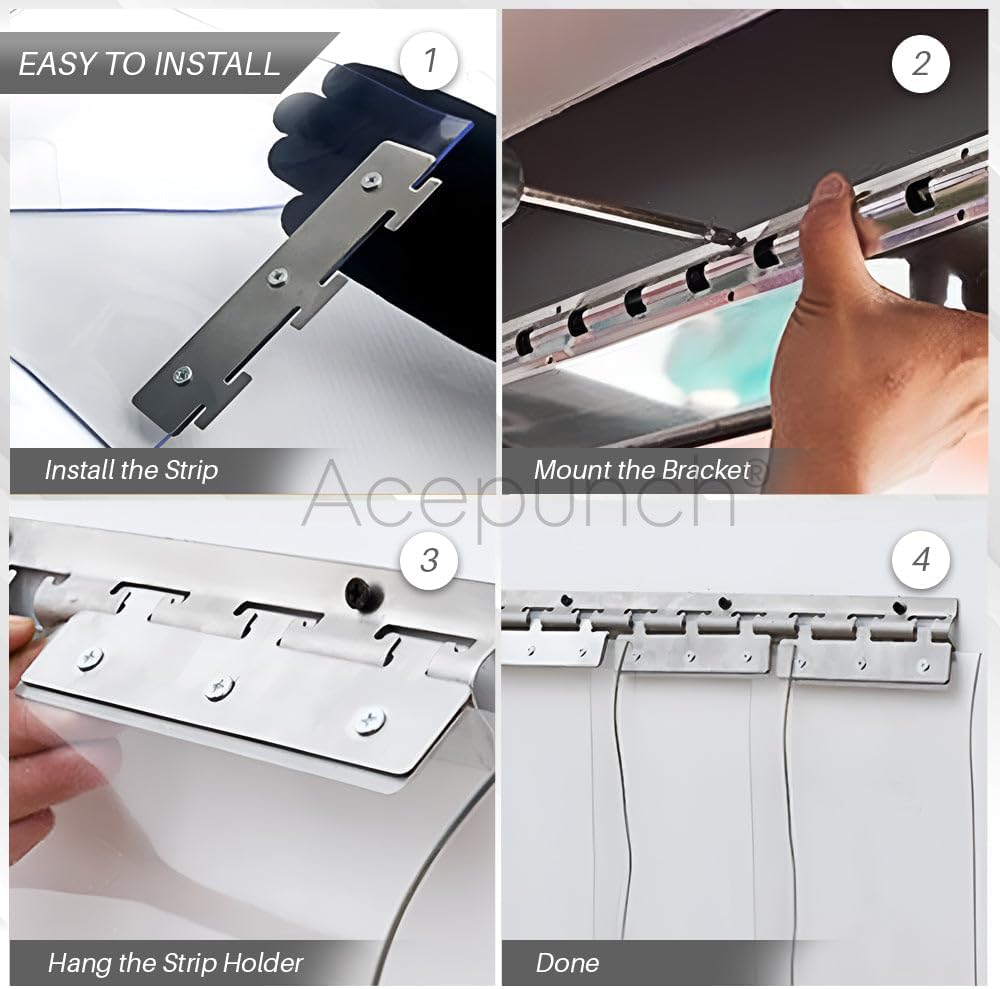 Strip Curtain Hardware PVC Universal Mount Hanger Easy to Install Precision Mounting Brackets for Plastic Vinyl Strips - 4.4' / 135cm AP1450