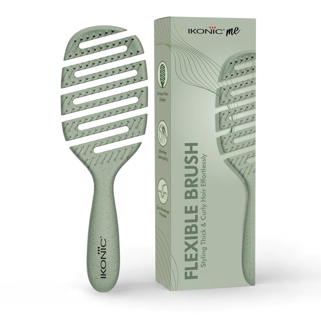 IKONIC Me Flexible Paddle Hair Brush IKM-2509 Eco Conscious, Flexible Head Detangling Brush, Zero Breakage, Anti Frizz Ion Bristles, Wet Dry Use, Smooth Tangle Free Shiny Hair - Jade Green-image-45
