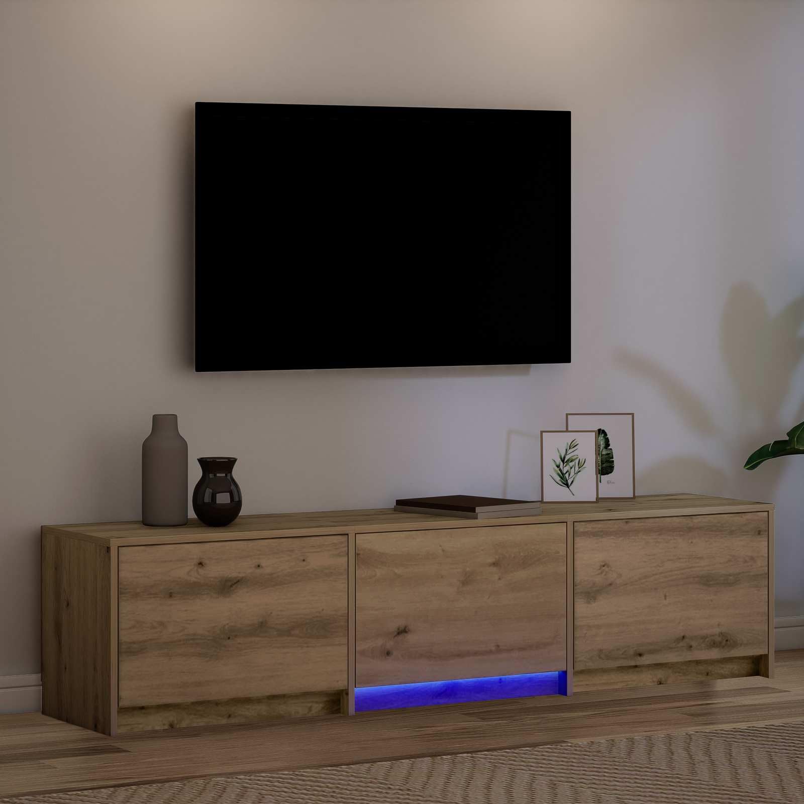 Madera resistente con luces LED ajustables modelo práctico Marrón 165x34x40