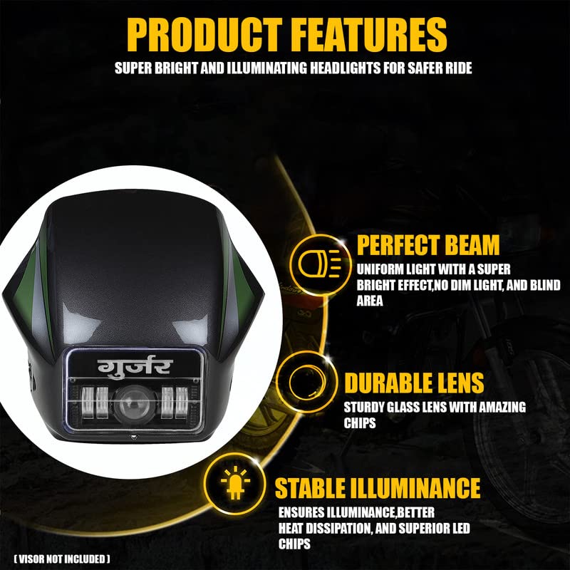 Image of AllExtreme 4 LED GUJJAR Headlight 50W 1 Projector Lamp DRL Light with Heat Dissipation Headlamp Bright Beam Compatible with Splendor Bike Motorcycle