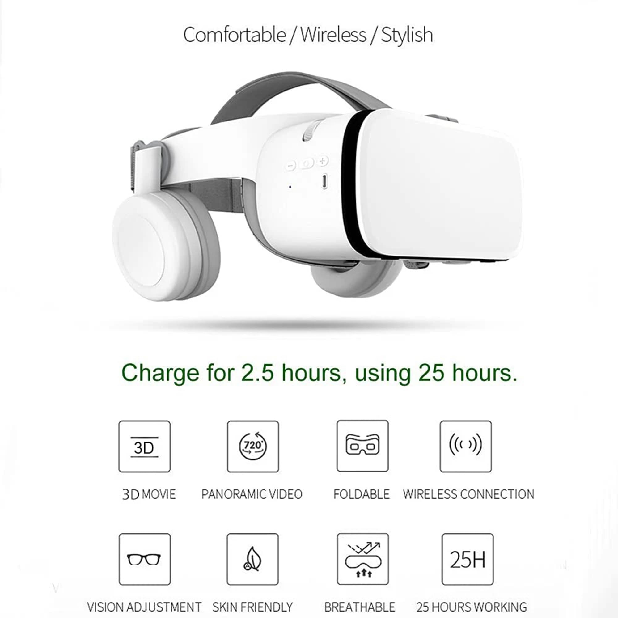Auriculares VR con auriculares Bluetooth, gafas de realidad virtual plegables para teléfonos móviles, compatibles con iPhone y Samsung Galaxy