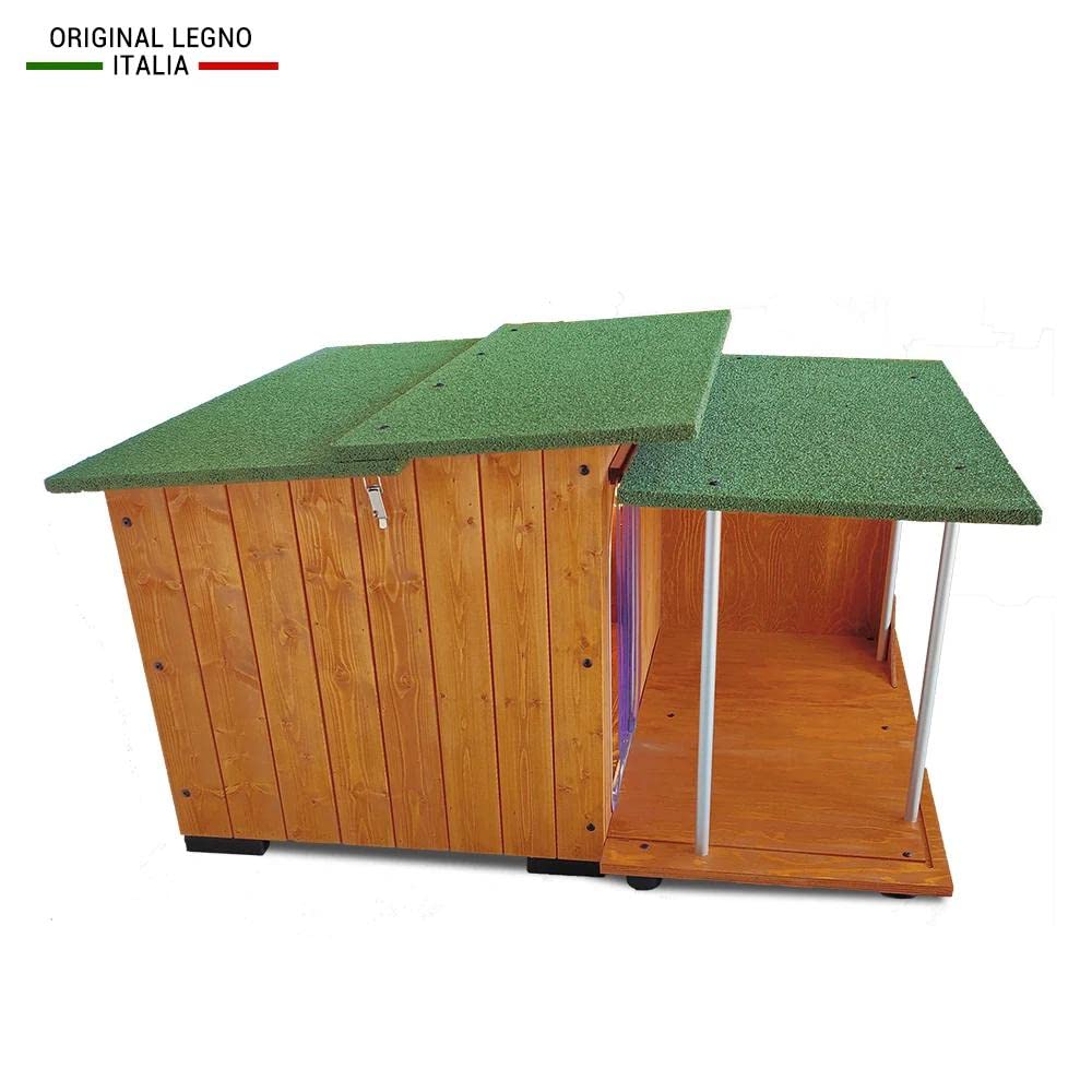 Acquista in Fabbrica Cuccia in Legno con veranda per Cani da Esterno Tendina Omaggio MADE IN ITALY mod. Italy D – Pastore 102x125xH78