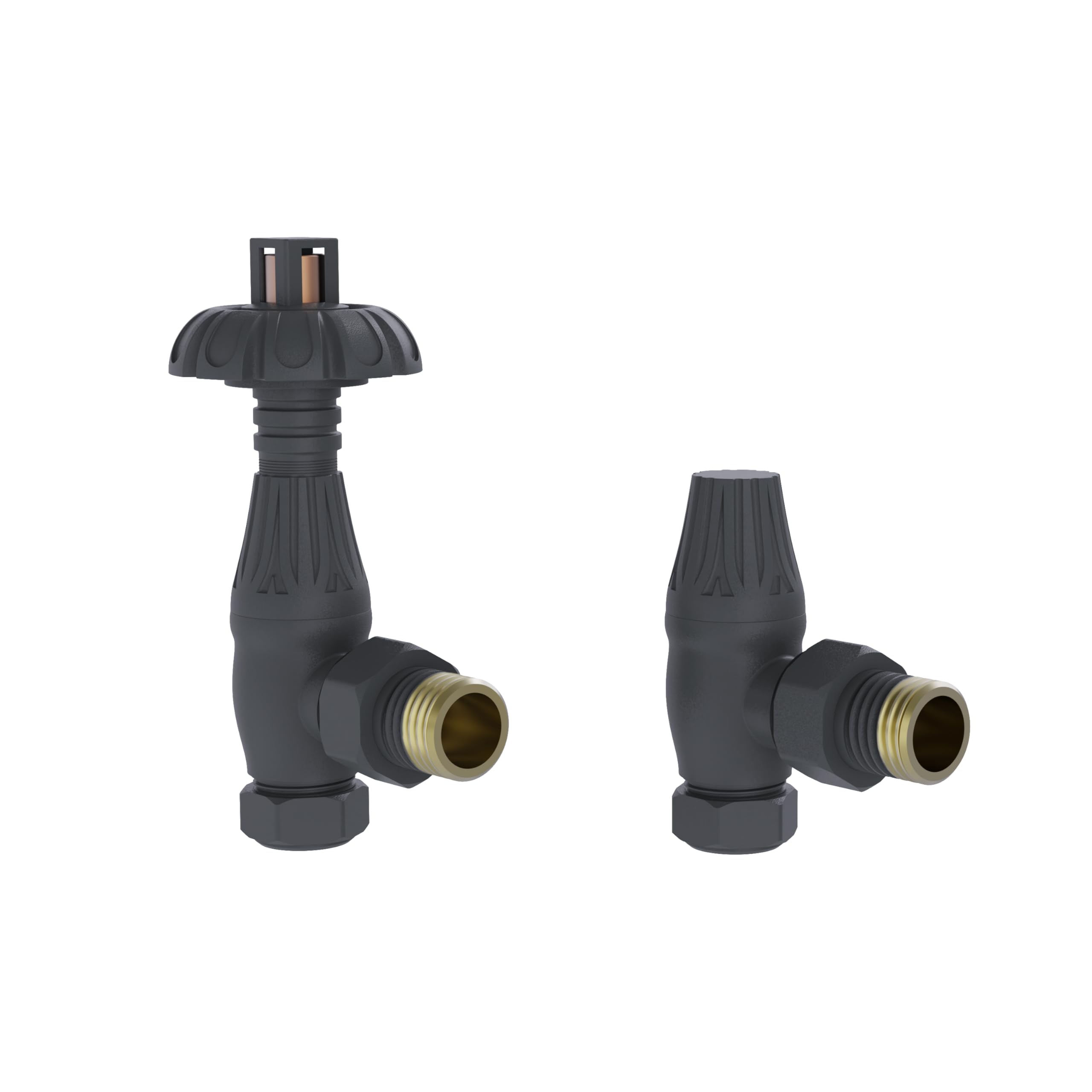 Warmehaus Anthracite Traditional Antique Style Brass Thermostatic Radiator Valve Lockshield Heated Towel Rail Angled Trv