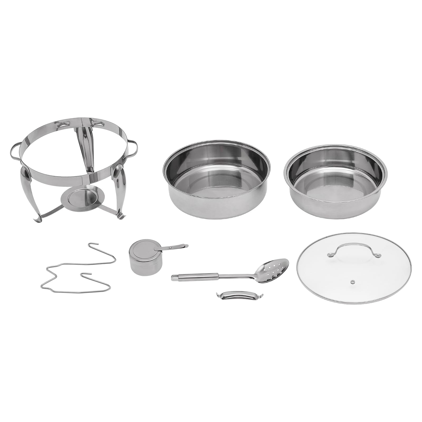 Chafing Dish - Set de buffet redondo de 6 litros, calentador de alimentos de acero inoxidable, estructura de acero inoxidable y tapa de cristal, calentador de sopa para catering, buffet y