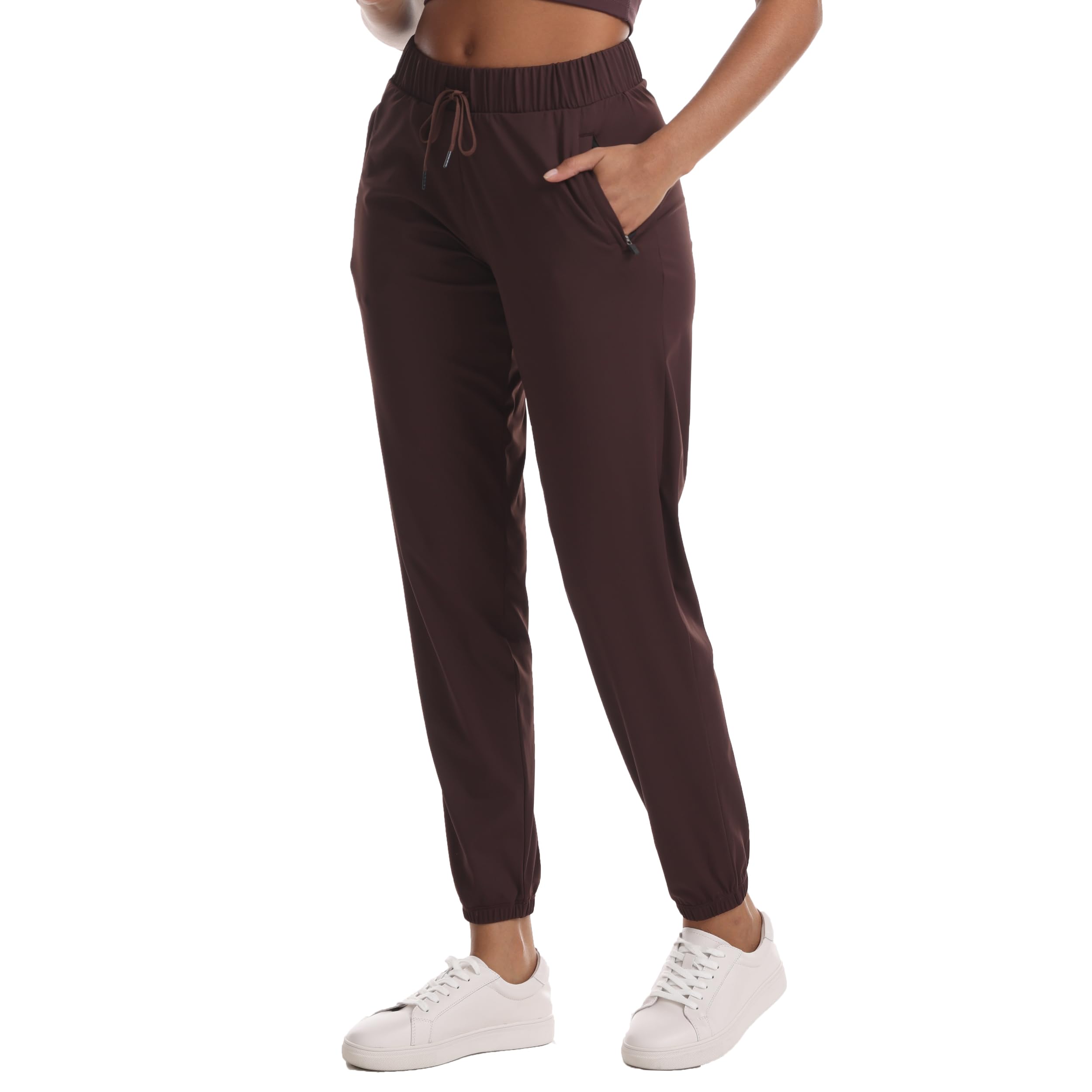 Haowind Womens High-Stretch Workout Joggers with Deep Zipper Pockets - Elastic Waist Yoga Pants for Running Travel Lounge