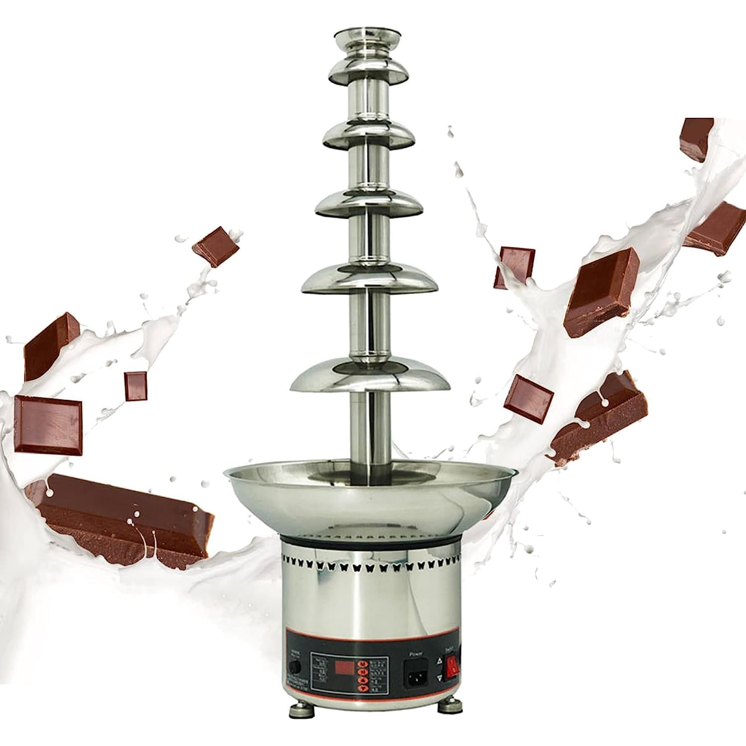 MYUYEE Chocolate Fondue Fountain - Commercial Stainless Steel Machine With Temperature Control For Bbq Sauce, Nacho Cheese, And More (6Tier)