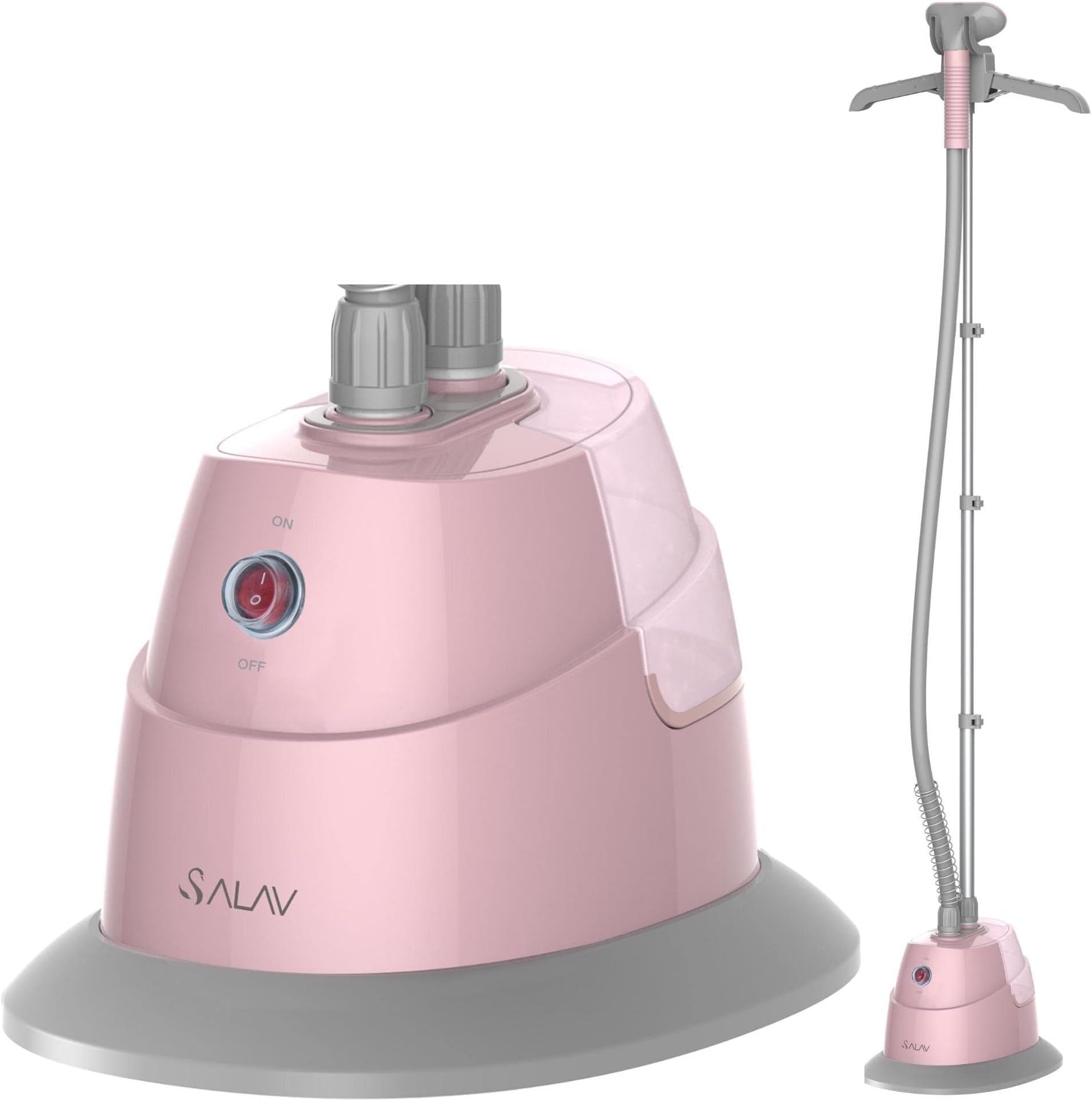 GS06-DJA Standing Steamer with Garment Hanger, 1.3L Water Tank for 1 Hour Continuous Steaming, Heats in 45 Seconds, Double-Insulated Steam Hose (Pink)