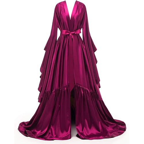 yinyyinhs Women's Bridal Robe Long Silk Satin Bridesmaid Wedding Robe Nightgown Bathrobe Sleepwear Maternity Photoshoot Robe