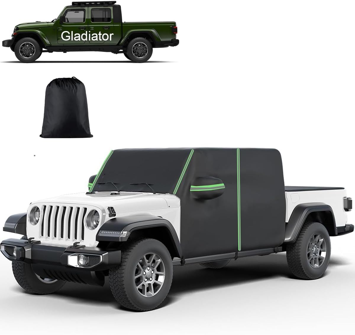 Heavy Duty Car Cab Cover for Jeep Wrangler 2 Door 1987-2025 & Top Off Waterproof Exterior Half Cover for JK JL CJ YJ TJ,All Weather Outdoor Dust Rain Sun Snow Protection with Driver Door Zipper