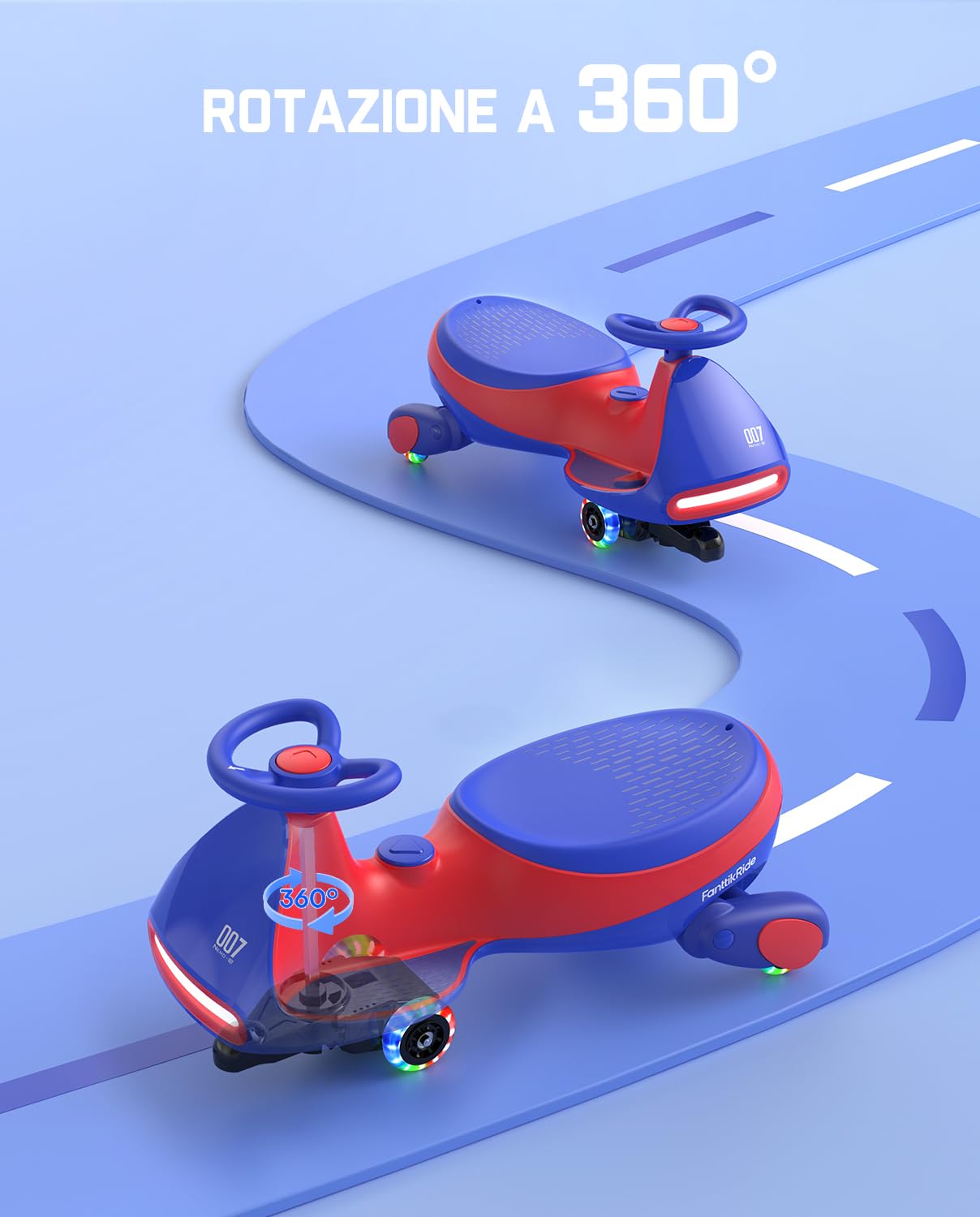 FanttikRide 12V N7 Pro Macchina Elettrica per Bambini 2 in 1, Ricarica USB-C, Bluetooth, Rosso e Blu