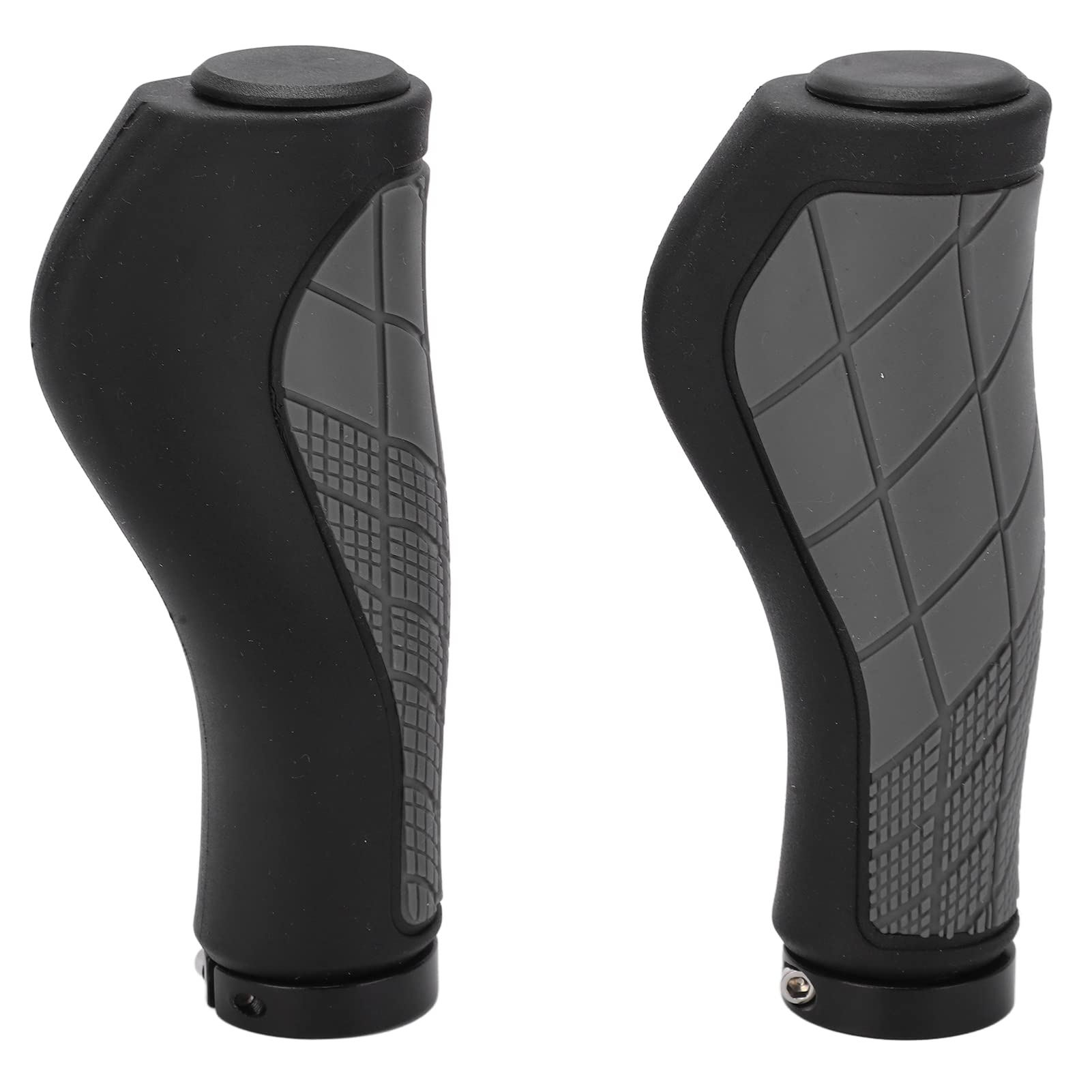 2PCS Bikes Handle Grips, Rubber and Aluminum Alloy Bikes Hand Bar End Grips, Mountain Bikes Handlebar Grips with End hat, Bikes Handlebar Grips for Replacement Repair(Grey)