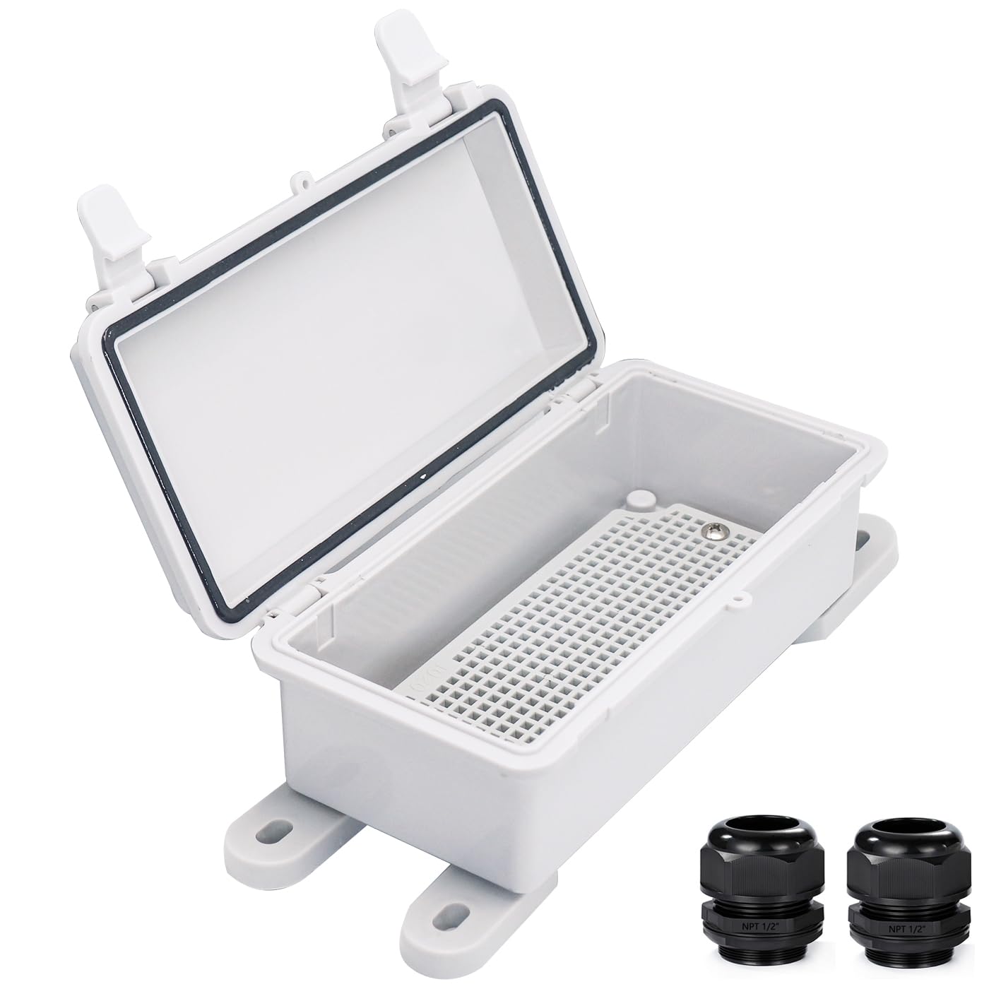 YETLEBOX Waterproof Electrical Box Dustproof Junction Box Weatherproof IP67 ABS Plastic Enclosure Switch Router Project Box with Mounting Plate with Wall Bracket 2 Cable Glands Grey 7.9"x3.9"x2.8"