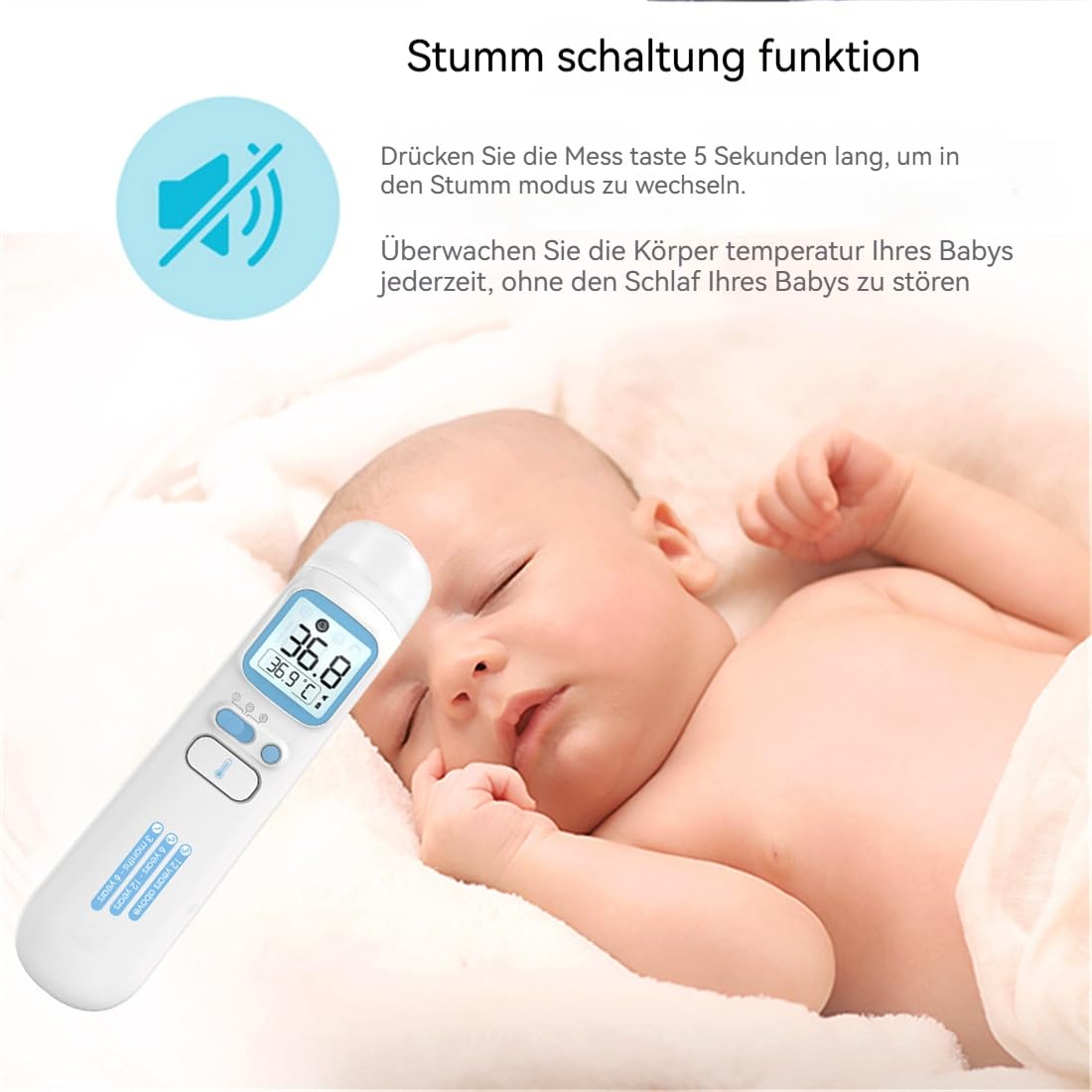 Berührungsloses Infrarot-Fieberthermometer für Stirn & Ohr – 1 Sek. schnelle, präzise Messung ohne Kontakt – hygienisch & zuverlässig – für Babys, Kinder & Erwachsene – ideal für Nacht & Reise