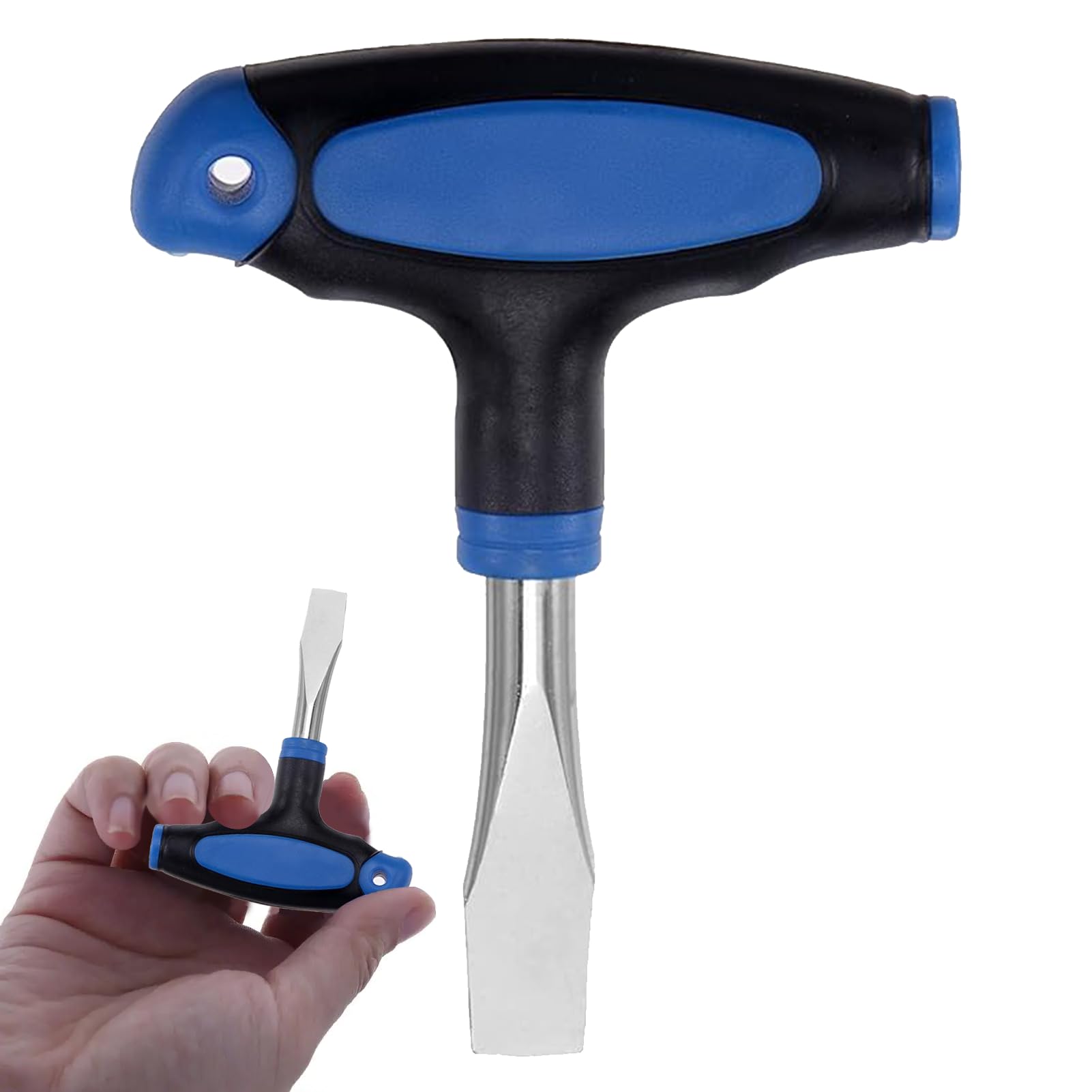 T Handle 12mm Flat Head Screwdriver Ergonomic Handle Flat Head Blue Black T-Handle Screwdriver Easy to Use Flat Head Screwdrivers Plastic Non-Slip Handle Slotted Screwdriver for Film Sets