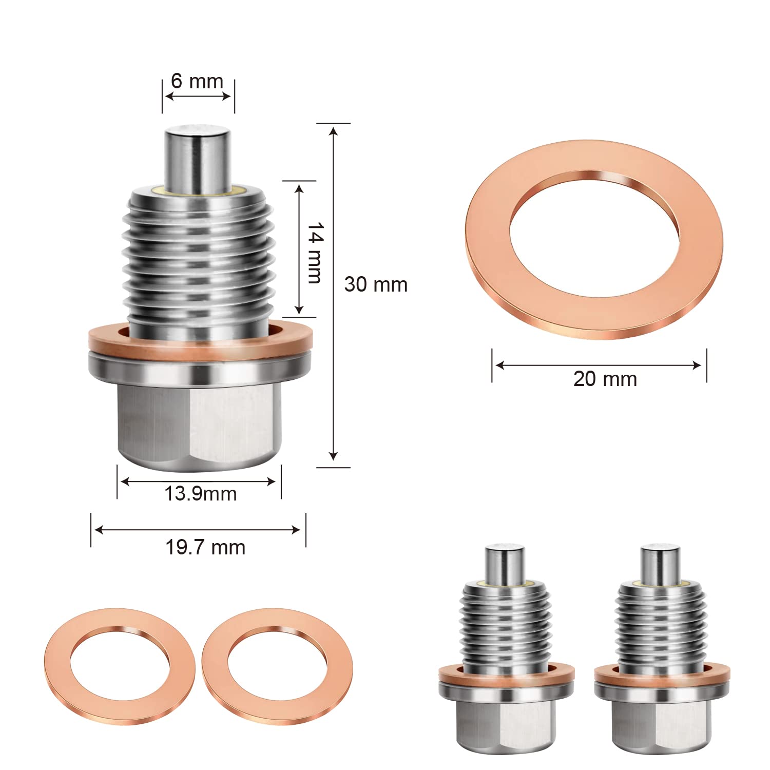 2 Tappi Di Scarico Olio Magnetici M14x1.5 - Per Auto, Moto E Barche, Con Anelli Di Tenuta