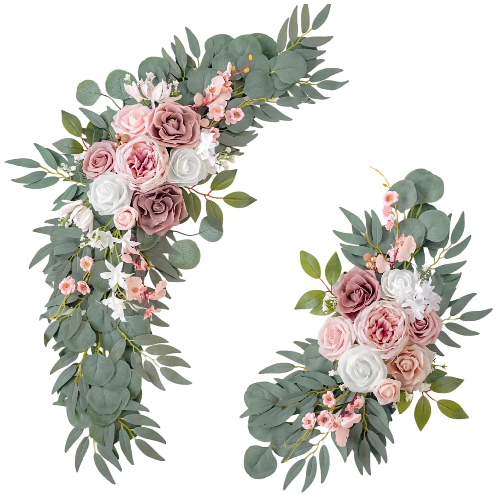 Mioyoow Pink Artificial Wedding Flower, 2Pcs Faux Ceremony Arch Flowers Floral Reception Backdrop Decoration For Wedding Banquet Decor