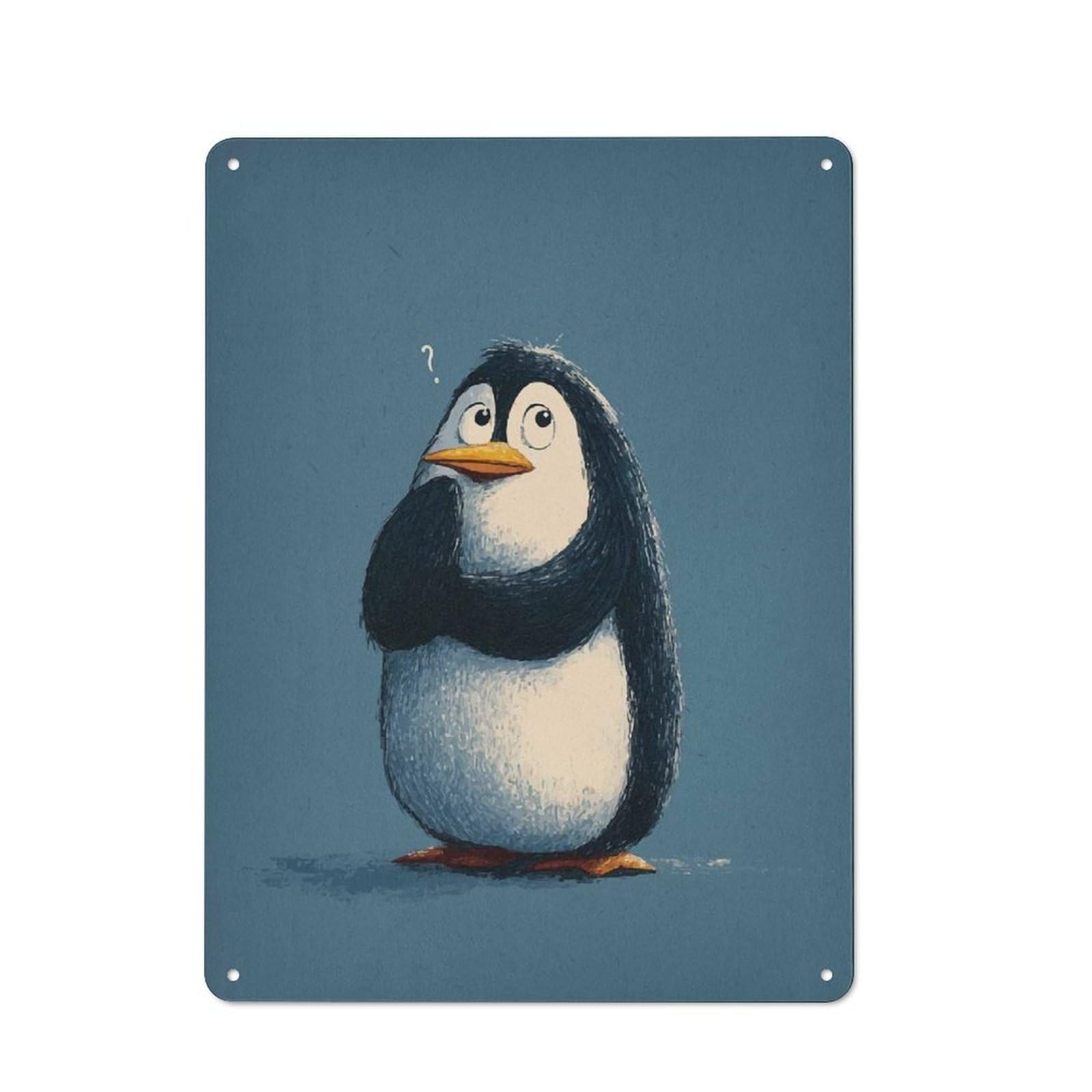 Junmoney Style-8 Vintage Pensive Penguin Illustration Tin Sign 40X30cm, Home Bar Decor For Diner, Restaurant, Shed Or Kitchen, For Casual British Interiors